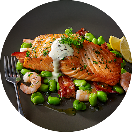 Seafood-salmon-fillet-edamame-peas-and-prawns